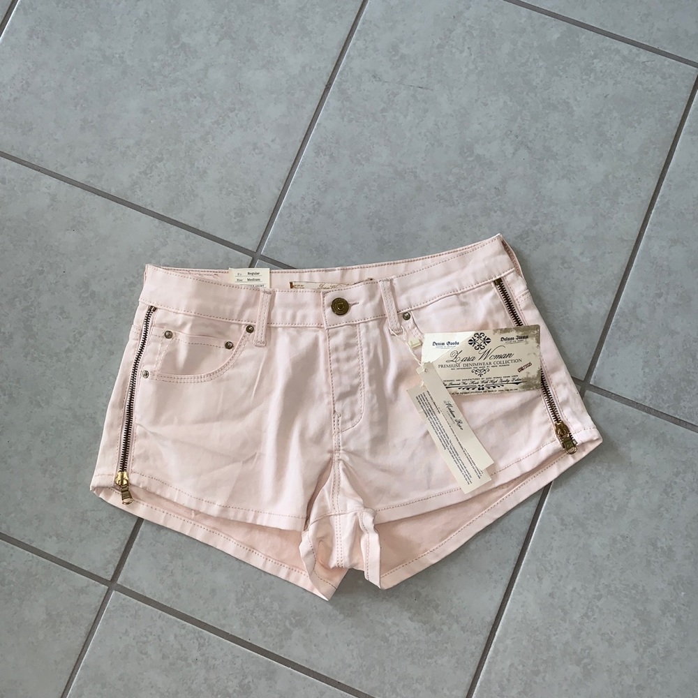 NWT Zara Peachy Pink Waxed Zipper Shorts Sz 04 36